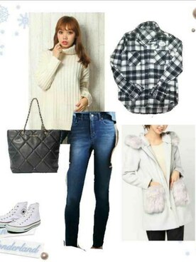 「bye bye（バイバイ）のアイテム（ジャケット/アウター）」を使った、柚子林檎さん（レディース・158cm）の冬コーディネート