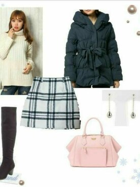 「CECIL McBEE（セシルマクビー）のアイテム（ダウンジャケット/コート）」を使った、柚子林檎さん（レディース・158cm）の冬コーディネート