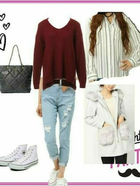 「VENCE（ヴァンス）のアイテム（パンツ）」を使った、柚子林檎さん（レディース・158cm）の冬コーディネート