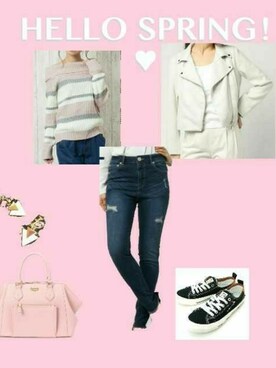 「bye bye（バイバイ）のアイテム（ジャケット/アウター）」を使った、柚子林檎さん（レディース・158cm）の春コーディネート