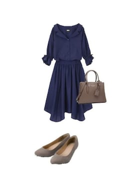 「アイテム（パンプス、グレー系）」を使った、柚子林檎さん（レディース・158cm）の夏コーディネート