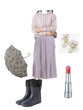 「アイテム（レインシューズ、ブルー系）」を使った、柚子林檎さん（レディース・158cm）の秋コーディネート