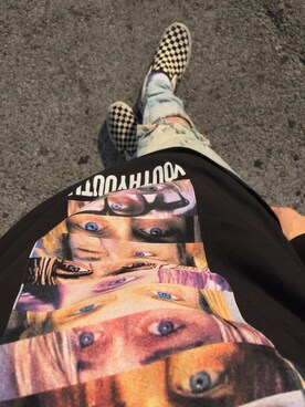 「REPRESENT（リプレゼント）のREPRESENT/リプレゼント/DESTROYER DENIM（デニムパンツ、ブラック系）」を使った、RYOCHINさん（メンズ・174cm）の冬コーディネート