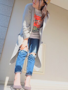 「SLY（スライ）のJULIAN JW CRASH ANKLE SLIM-B（デニムパンツ、ブルー系）」を使った、やまきゃわさん（レディース・157cm）の春コーディネート