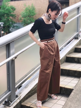 「リブT」｜「アイテム（財布/小物）」を使った、Akihooooo!さん（レディース・153cm）の春コーディネート