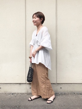 「LOWRYS FARM（ローリーズファーム）のウッドバングル　880326（バングル/リストバンド）」を使った、Akihooooo!さん（レディース・153cm）の夏コーディネート