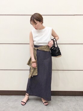 「LOWRYS FARM（ローリーズファーム）のウッドバングル　880326（バングル/リストバンド）」を使った、Akihooooo!さん（レディース・153cm）の夏コーディネート