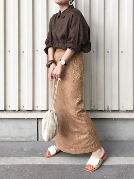 「LOWRYS FARM（ローリーズファーム）のウッドバングル　880326（バングル/リストバンド）」を使った、Akihooooo!さん（レディース・153cm）の夏コーディネート