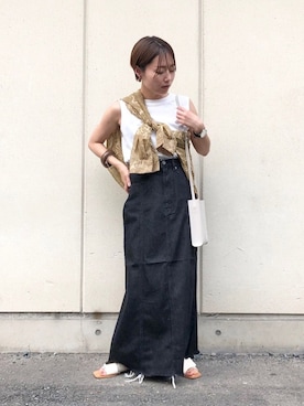 「LOWRYS FARM（ローリーズファーム）のウッドバングル　880326（バングル/リストバンド）」を使った、Akihooooo!さん（レディース・153cm）の夏コーディネート