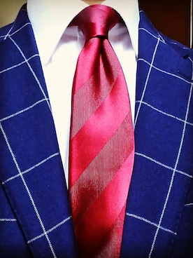 「アイテム（ネクタイ、レッド系）」を使った、豚麺さん（メンズ・172cm）の冬コーディネート