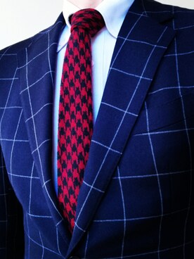 「アイテム（ネクタイ、レッド系）」を使った、豚麺さん（メンズ・172cm）の春コーディネート