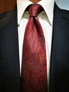 「アイテム（ネクタイ、レッド系）」を使った、豚麺さん（メンズ・172cm）の春コーディネート