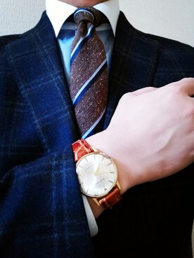 「アズーロ・エ・マローネ」｜「アイテム（腕時計）」を使った、豚麺さん（メンズ・172cm）の秋コーディネート
