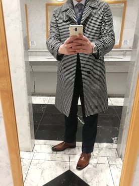 「MACKINTOSH PHILOSOPHY（ﾏｯｷﾝﾄｯｼｭ ﾌｨﾛｿﾌｨｰ）のアイテム（ステンカラーコート）」を使った、豚麺さん（メンズ・172cm）の冬コーディネート