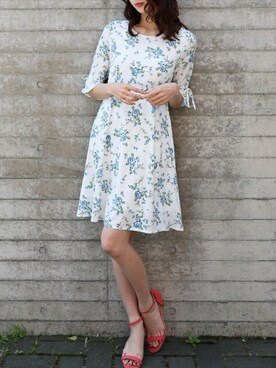 Clear クリア の フラワープリントワンピース 花柄 フレアスリーブ 袖フレア ワンピース Wear