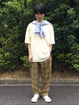 「涼しくて軽い「涼・軽パンツ」」｜「アイテム（スリッポン）」を使った、コーエン かきぬまさん（メンズ・167cm）の春コーディネート