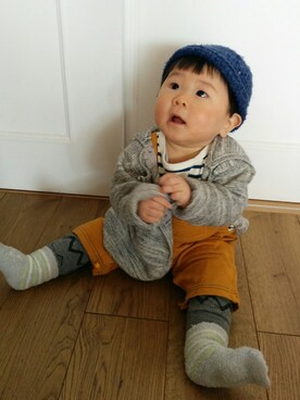 「アイテム（サロペット/オーバーオール、イエロー系）」を使った、てこまるさん（キッズ・70cm）の春コーディネート