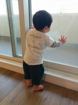 「RUGGEDWORKS（ラゲッドワークス）のアイテム（Tシャツ/カットソー、ホワイト系）」を使った、てこまるさん（キッズ・70cm）の夏コーディネート
