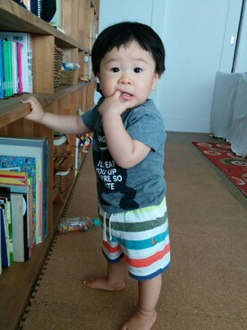 「babyGAP（babyGAP）のアイテム（パンツ、その他）」を使った、てこまるさん（キッズ・70cm）の夏コーディネート