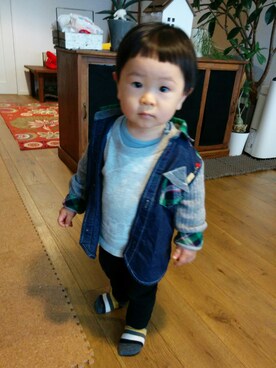 「RAGMART（ラグマート）のアイテム（シャツ/ブラウス、その他）」を使った、てこまるさん（キッズ・70cm）の秋コーディネート