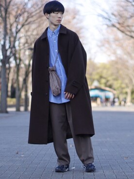 「JUNRED（ジュンレッド）のアイテム（チェスターコート）」を使った、RIKUさん（メンズ・171cm）の冬コーディネート