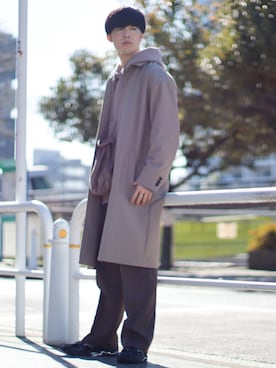 「DOOPZ（ドープス）のアイテム（ステンカラーコート）」を使った、RIKUさん（メンズ・171cm）の冬コーディネート