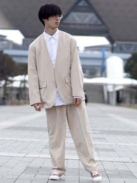 「JUNRED（ジュンレッド）のアイテム（スラックス）」を使った、RIKUさん（メンズ・171cm）の春コーディネート