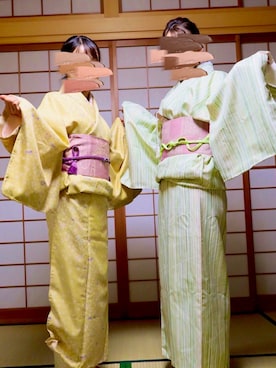 「アイテム（着物、イエロー系）」を使った、mi＊さん（レディース・148cm）の夏コーディネート