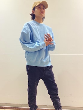 「ブルー」｜「アイテム（スウェット）」を使った、murasaki_officialさん（メンズ・170cm）の冬コーディネート