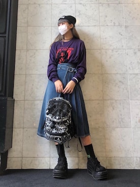「ロックコーデ」｜「アイテム（ニットキャップ/ビーニー）」を使った、M E Iさん（レディース・162cm）の秋コーディネート