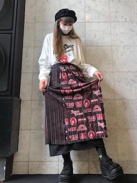 「ロックコーデ」｜「アイテム（ハンチング/ベレー帽）」を使った、M E Iさん（レディース・162cm）の秋コーディネート