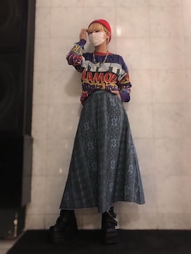 「ロックコーデ」｜「アイテム（ニットキャップ/ビーニー）」を使った、M E Iさん（レディース・162cm）の冬コーディネート