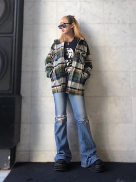 「長袖シャツ」｜「アイテム（その他アウター）」を使った、M E Iさん（レディース・162cm）の春コーディネート
