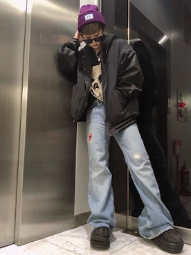 「ﾋﾞｯｸﾞｼﾙｴｯﾄ」｜「アイテム（ジャケット/アウター）」を使った、M E Iさん（レディース・162cm）の冬コーディネート