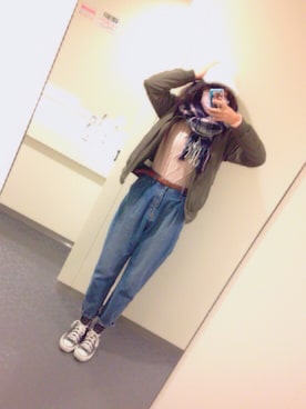 「RETRO GIRL（レトロガール）のアイテム（ニットキャップ/ビーニー）」を使った、key☆:)さん（レディース・161cm）の冬コーディネート