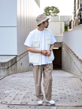 「tk.TAKEO KIKUCHI（ティーケータケオキクチ）のアイテム（帽子）」を使った、MASUさん（メンズ・173cm）の夏コーディネート