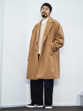 「tk.TAKEO KIKUCHI」｜「アイテム（チェスターコート）」を使った、MASUさん（メンズ・173cm）の冬コーディネート