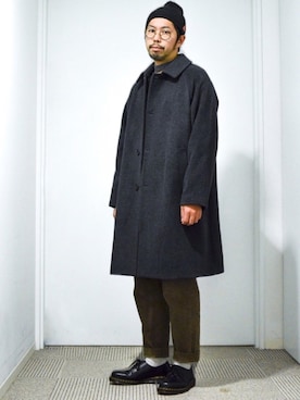 「tk.TAKEO KIKUCHI（ティーケータケオキクチ）のアイテム（ステンカラーコート）」を使った、MASUさん（メンズ・173cm）の冬コーディネート