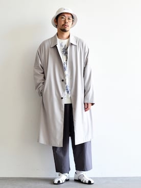 「tk.TAKEO KIKUCHI（ティーケータケオキクチ）のアイテム（ステンカラーコート）」を使った、MASUさん（メンズ・173cm）の春コーディネート