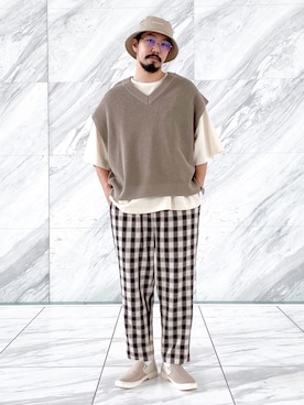 「Champion（チャンピオン）のアイテム（帽子）」を使った、MASUさん（メンズ・173cm）の夏コーディネート