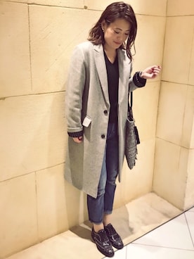 「ADAM ET ROPE'（アダムエロペ）のアイテム（チェスターコート）」を使った、Ayumi0720さん（レディース・156cm）の秋コーディネート