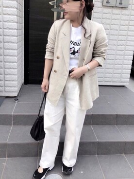 「麻ジャケット」｜「アイテム（シューズ）」を使った、Ayumi0720さん（レディース・156cm）の春コーディネート