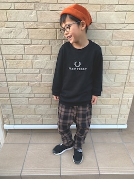 「FRED PERRY（フレッドペリー）のアイテム」を使った、3taさん（キッズ・100cm）の秋コーディネート