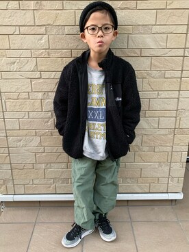 「STUSSY（ステューシー）のアイテム（その他アウター）」を使った、3taさん（キッズ・120cm）の冬コーディネート