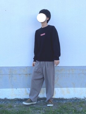 「KANGOL（カンゴール）のアイテム（スウェット、ブラック系）」を使った、ピエロさん（メンズ・168cm）の秋コーディネート
