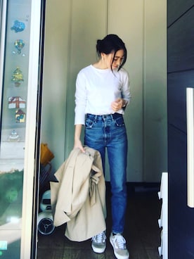 「KOBE LETTUCE（コウベレタス）のアイテム（トレンチコート）」を使った、head-tailさん（レディース・157cm）の春コーディネート