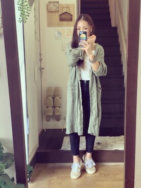 「UNIQLO（ユニクロ）のハイライズシガレットジーンズ（デニムパンツ）」を使った、head-tailさん（レディース・157cm）の秋コーディネート