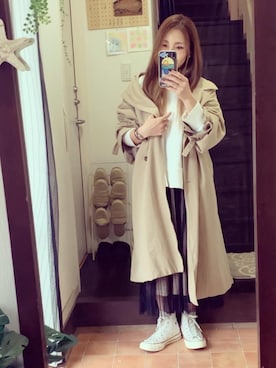 「KOBE LETTUCE（コウベレタス）のアイテム（トレンチコート）」を使った、head-tailさん（レディース・157cm）の春コーディネート