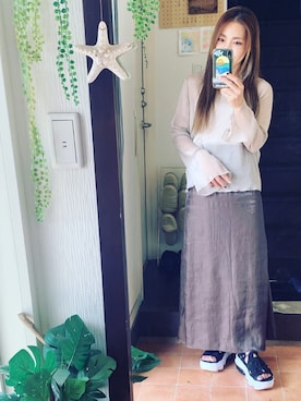 「シースルー」｜「アイテム（トップス、ベージュ系）」を使った、head-tailさん（レディース・157cm）の春コーディネート