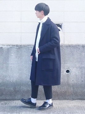 「オーバーコート」｜「アイテム（ライダースジャケット）」を使った、UNIさん（メンズ・168cm）の冬コーディネート